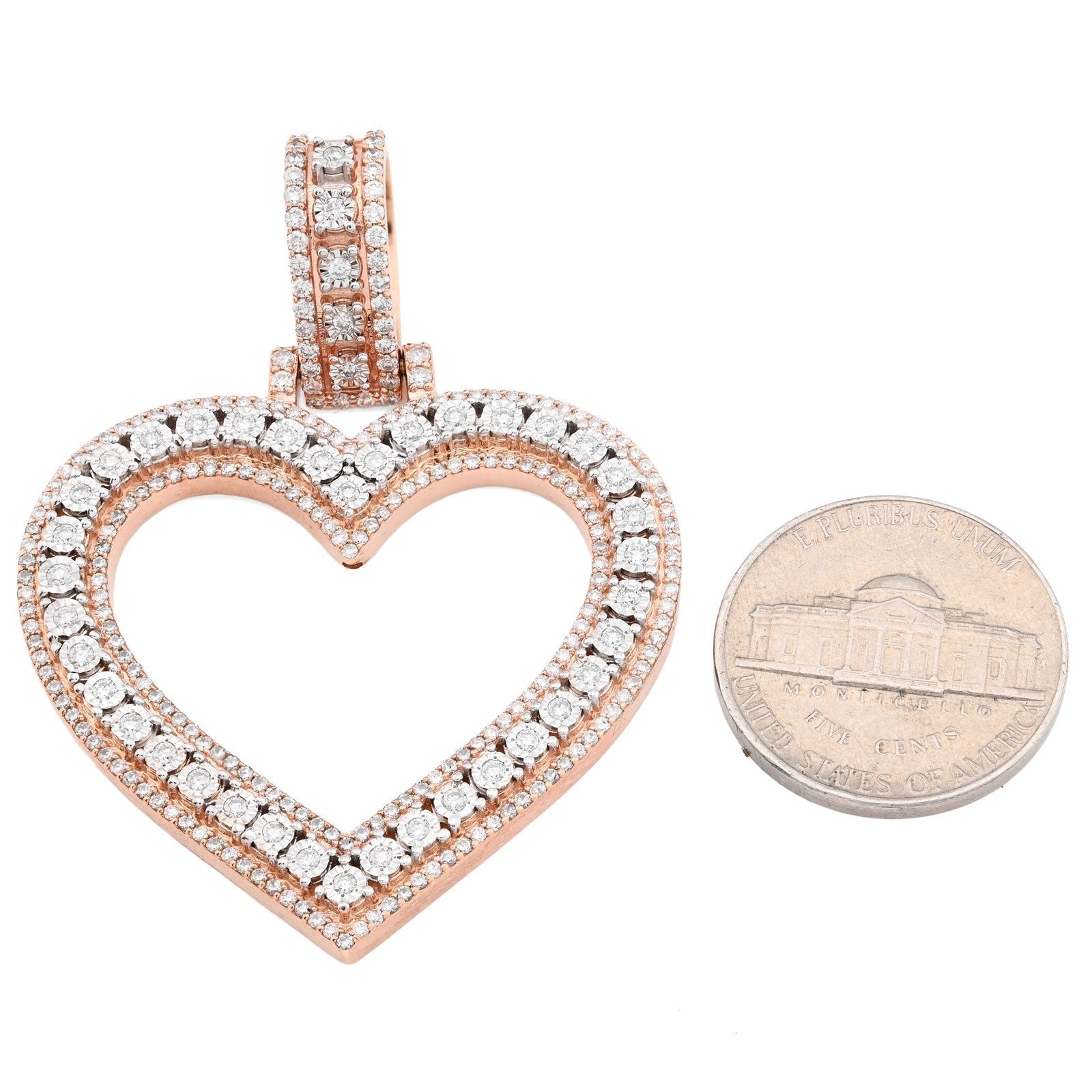 10k Rose Gold 1.5CTW Natural Diamond Heart Shaped Pendant For Womens 19.8g Charm - Elite Jewelers - Charms & Pendants