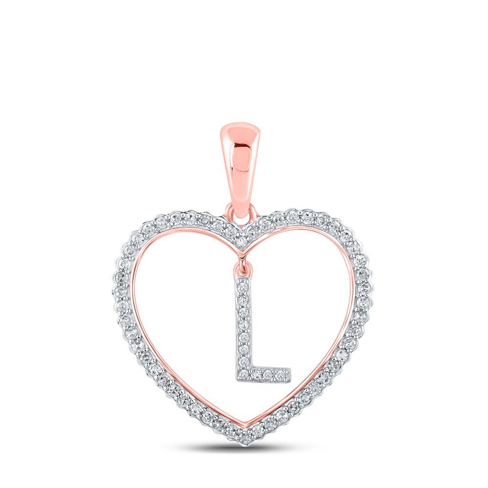 10k Rose Gold 1.75g 0.23CTW Natural Diamond Initial "L" Pendant Heart Charm - Elite Jewelers - Charms & Pendants