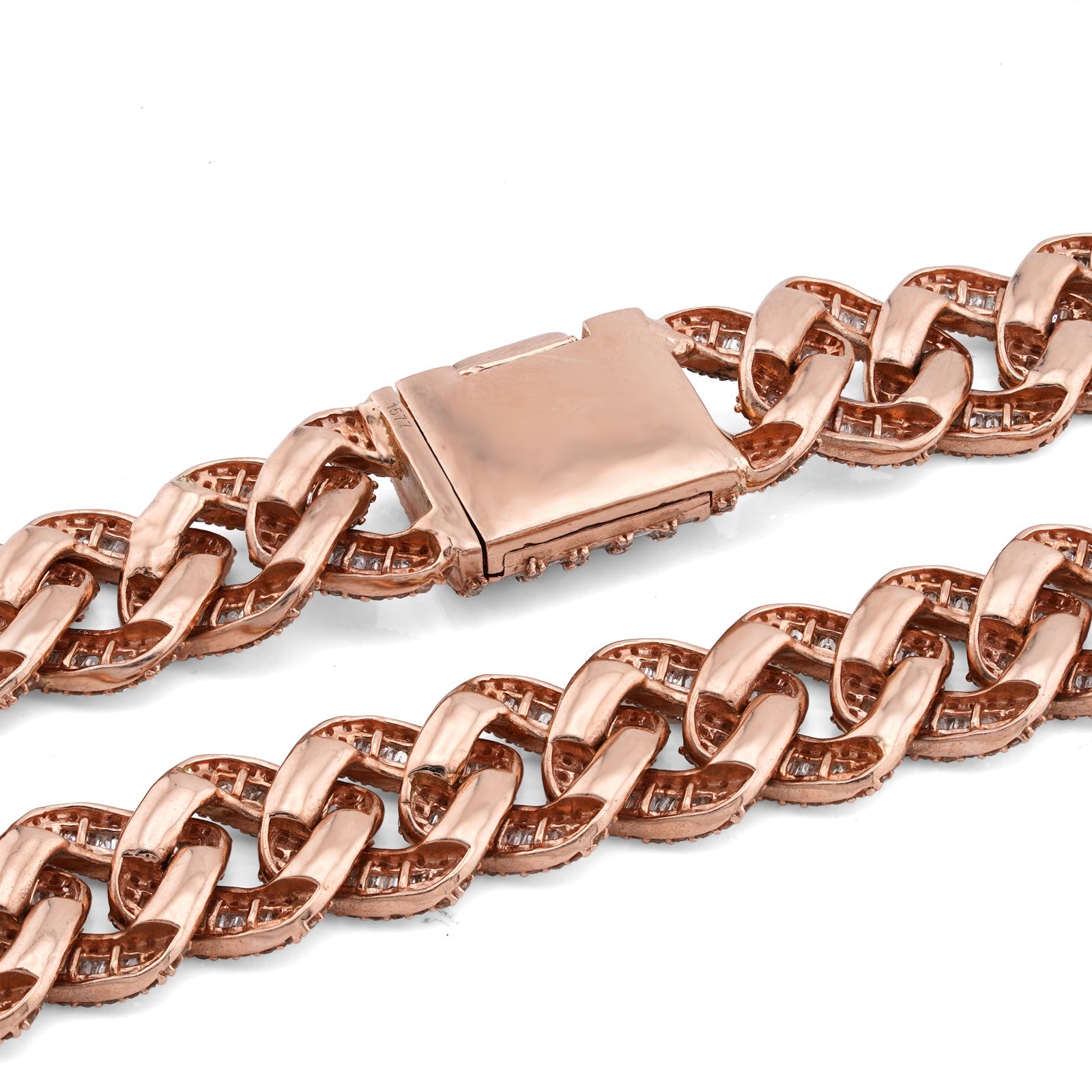 10K Rose Gold 18.2CT Baguette/Round Natural Diamond 18" Cuban Link 13MM Men Chain - Elite Jewelers-Necklaces