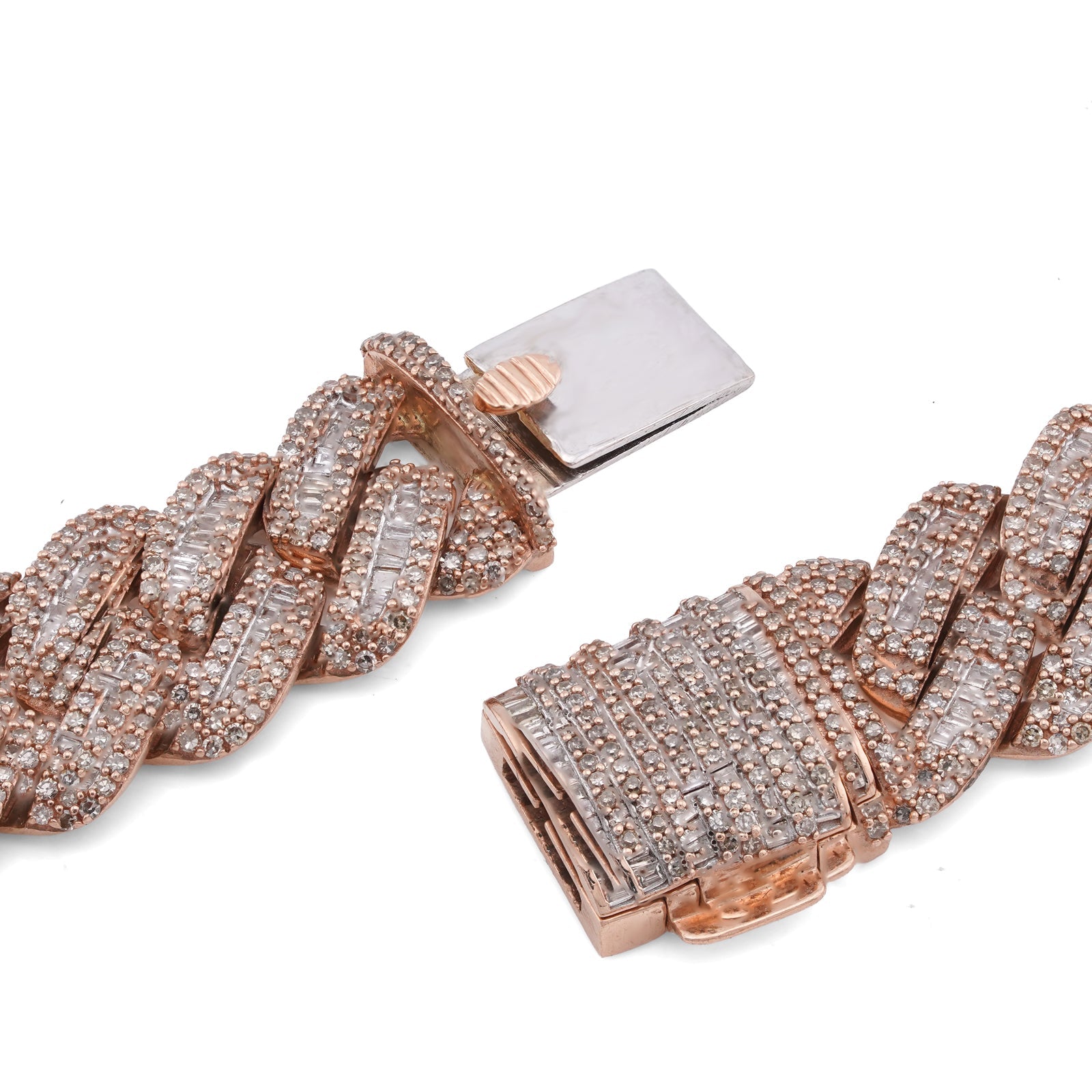 10K Rose Gold 18.2CT Baguette/Round Natural Diamond 18" Cuban Link 13MM Men Chain - Elite Jewelers-Necklaces