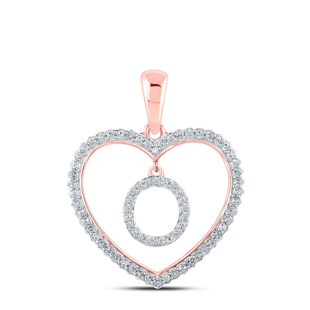 10k Rose Gold 1.91g 0.25CTW Natural Diamond Initial "O" Pendant Heart Charm - Elite Jewelers - Charms & Pendants