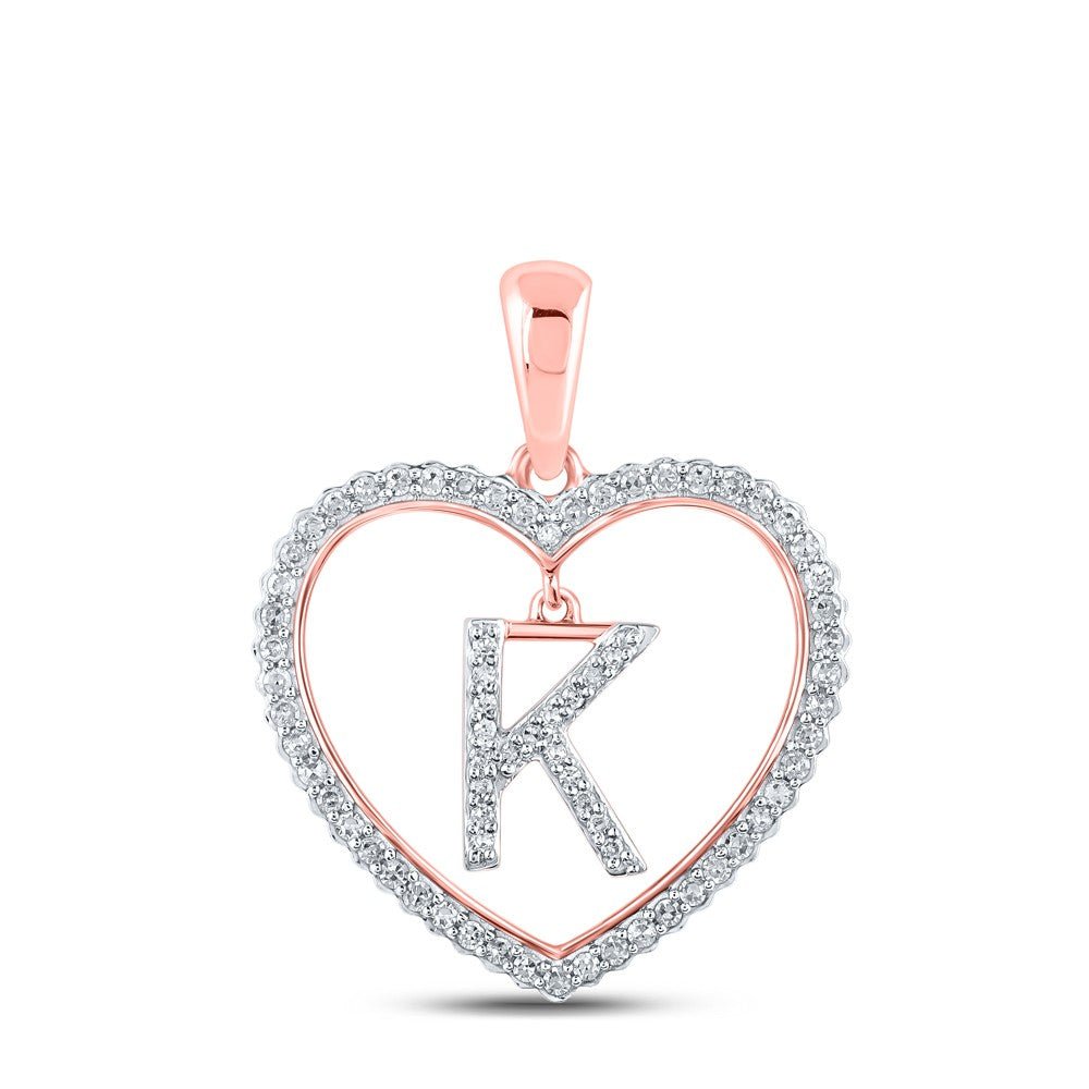 10k Rose Gold 1.91g 0.27CTW Natural Diamond Initial "K" Pendant Heart Charm - Elite Jewelers - Charms & Pendants