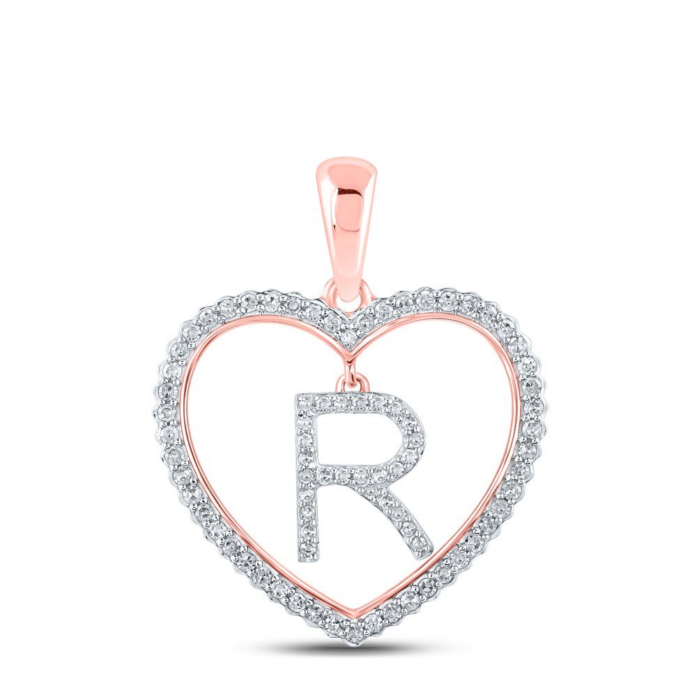 10k Rose Gold 1.98g 0.27CTW Natural Diamond Initial "R" Pendant Heart Charm - Elite Jewelers - Charms & Pendants