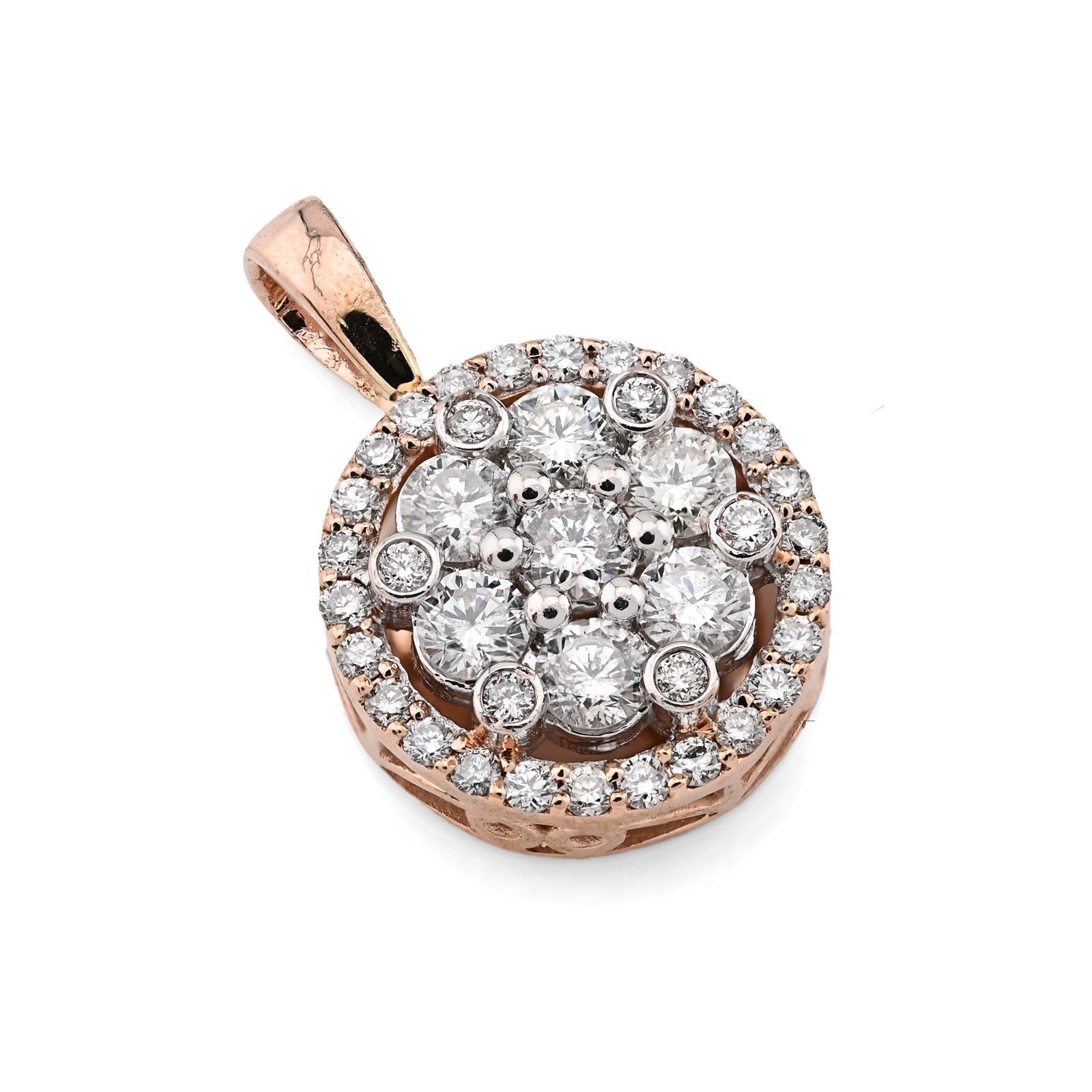 10k Rose Gold 1CTW Natural Diamond Flower Cluster Round Pendant 1.6g Women Charm - Elite Jewelers - Charms & Pendants