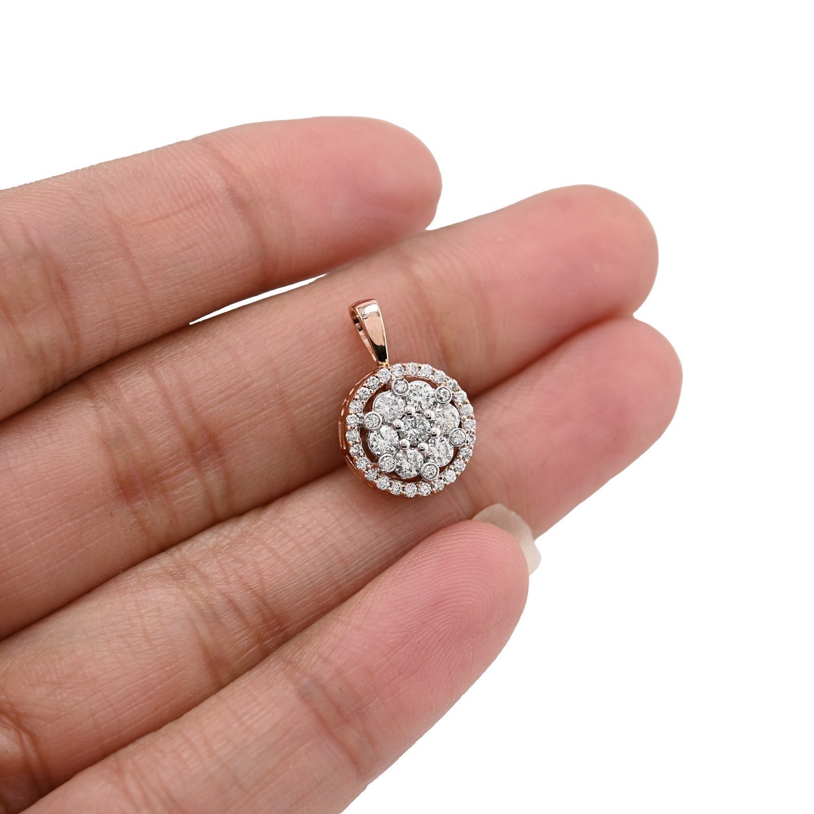 10k Rose Gold 1CTW Natural Diamond Flower Cluster Round Pendant 1.6g Women Charm - Elite Jewelers - Charms & Pendants