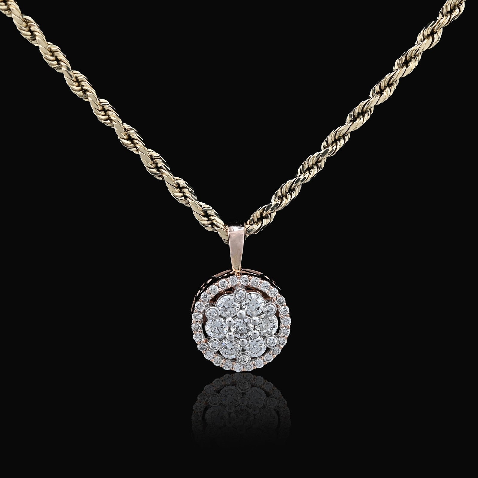 10k Rose Gold 1CTW Natural Diamond Flower Cluster Round Pendant 1.6g Women Charm - Elite Jewelers - Charms & Pendants
