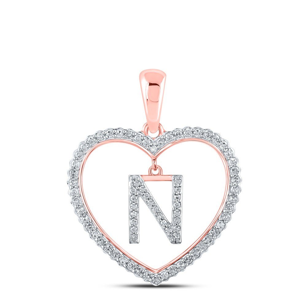 10k Rose Gold 2.03g 0.26CTW Natural Diamond Initial "N" Pendant Heart Charm - Elite Jewelers - Charms & Pendants