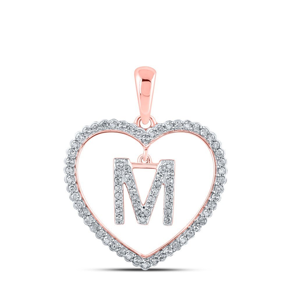 10k Rose Gold 2.13g 0.27CTW Natural Diamond Initial "M" Pendant Heart Charm - Elite Jewelers - Charms & Pendants