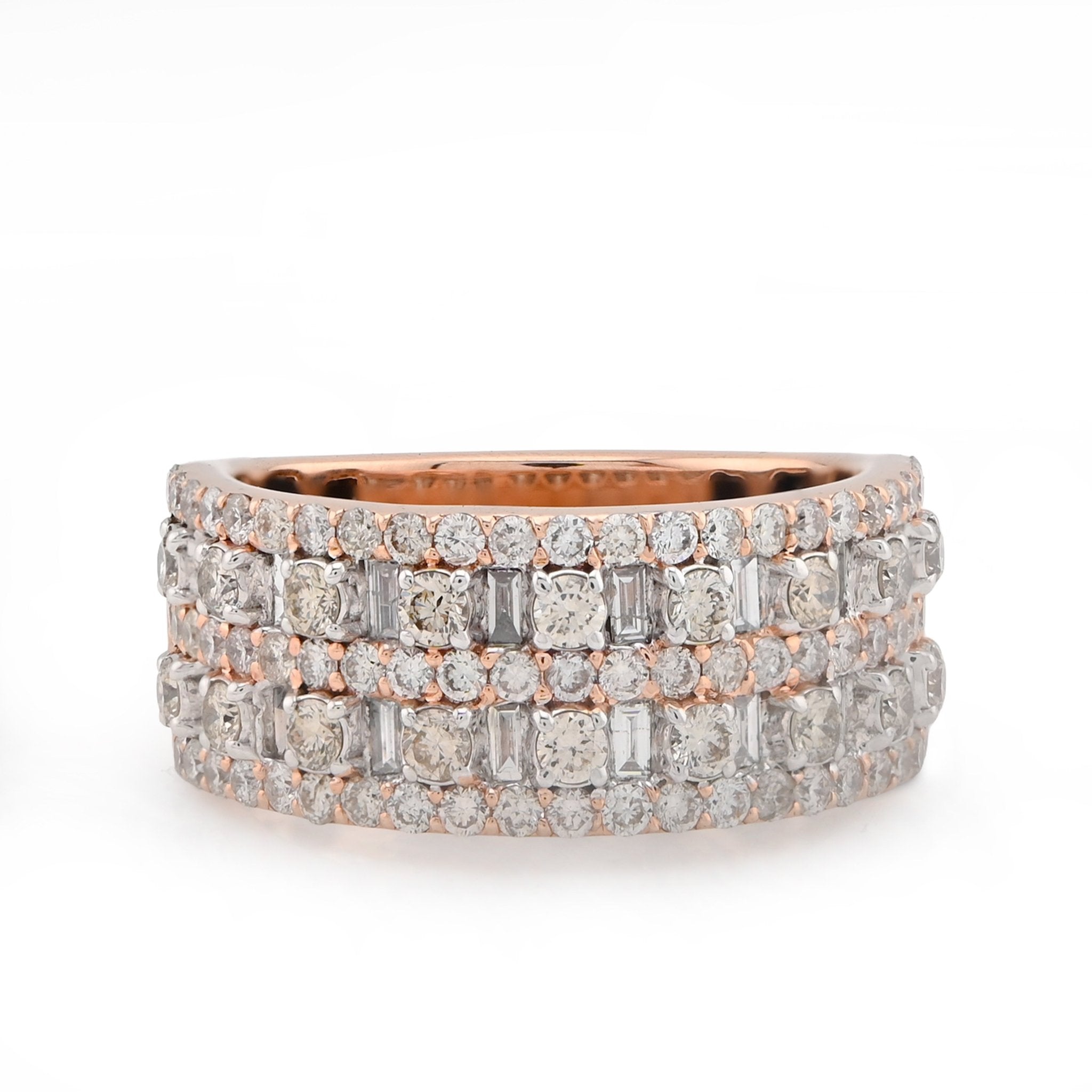10K Rose Gold 2.35CT Baguette Round Pair Centre Dual Row Natural Diamond Men Ring Band - Elite Jewelers - Rings