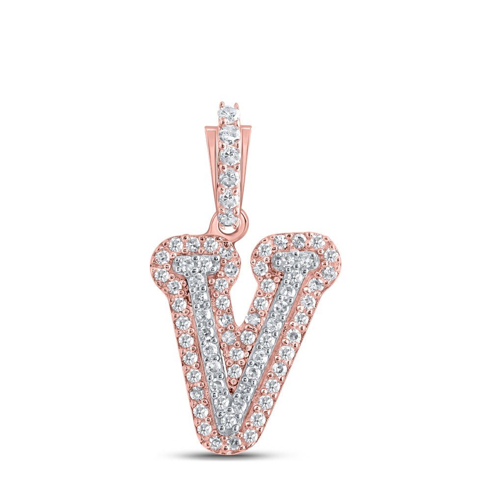 10k Rose Gold 2.4gms 0.18CTW Natural Diamond Initial "V" Letter Pendant Charm - Elite Jewelers - Charms & Pendants