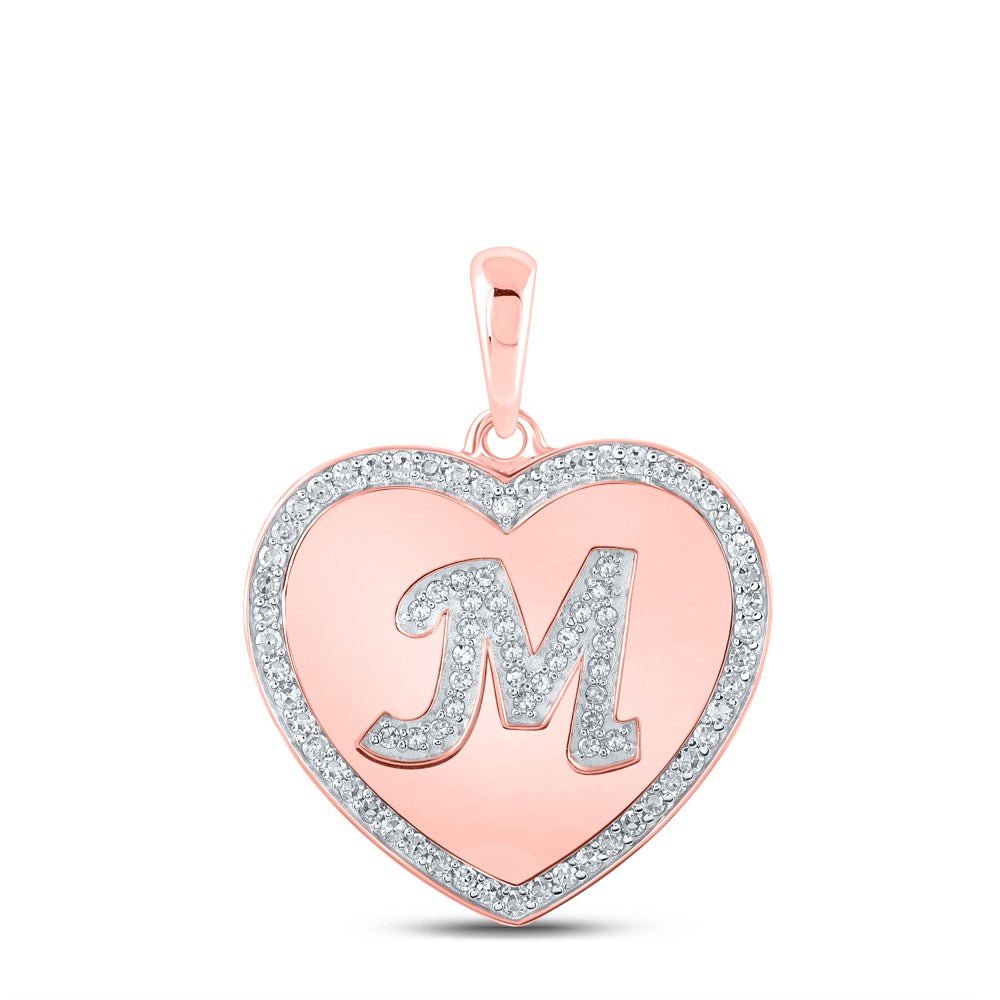 10k Rose Gold 2.54g 0.28CTW Natural Diamond Initial "M" Pendant Heart Charm - Elite Jewelers - Charms & Pendants