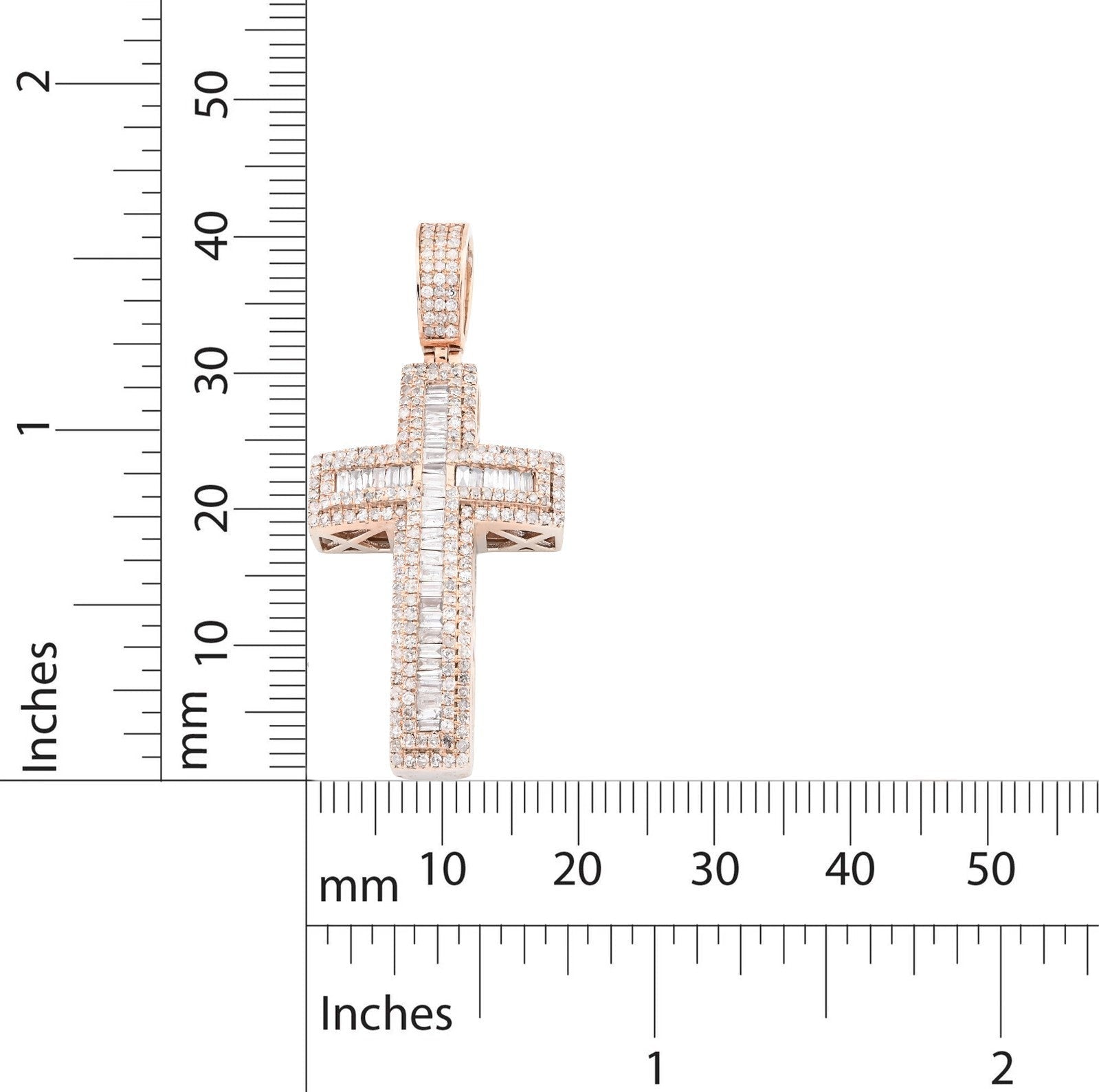 10k Rose Gold 2CTW Natural Round/Baguette Diamond ICED Cross Pendant 5.9g Charm - Elite Jewelers - Charms & Pendants