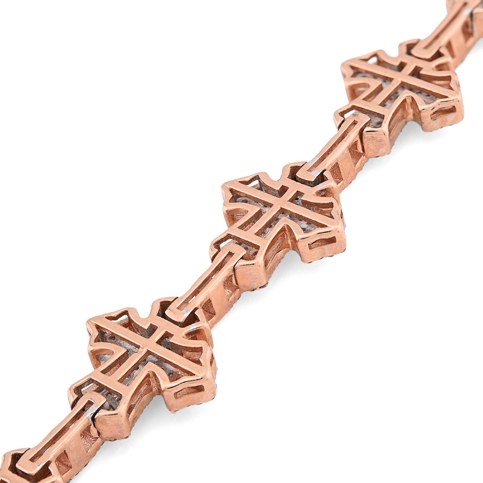 10K Rose Gold 3.30CT Natural Diamond 8" Cross Link 8" Braclet Men Women 23.3g - Elite Jewelers - Bracelets