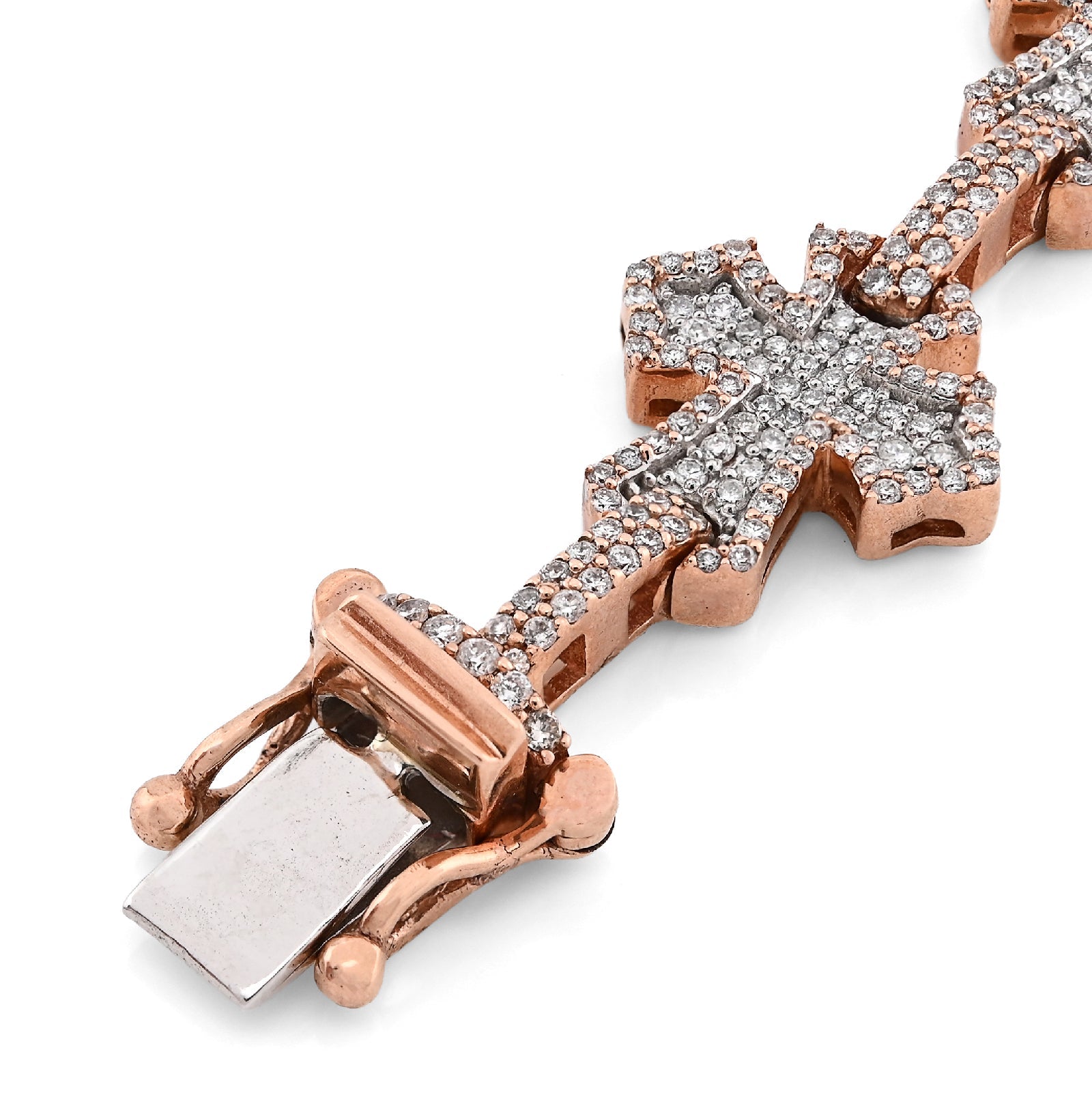 10K Rose Gold 3.30CT Natural Diamond 8" Cross Link 8" Braclet Men Women 23.3g - Elite Jewelers - Bracelets