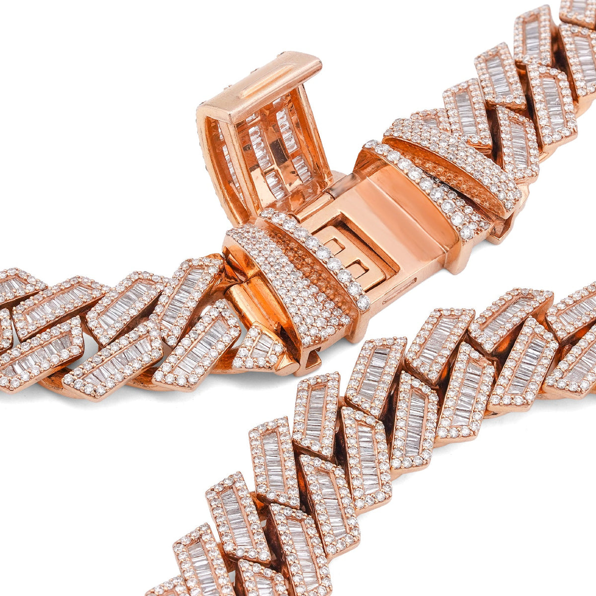 10K Rose Gold 34.92CT Natural Baguette/Round Diamond Cuban Link 18MM 306 Grams Chain Men 22" Neckalce - Elite Jewelers-Necklaces