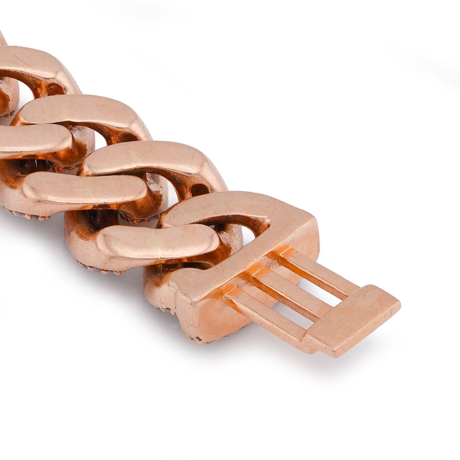 10K Rose Gold 5.73CT Natural Diamond Centre Baguette Cuban Link Men 10MM Bracelet 8" - Elite Jewelers-Bracelets