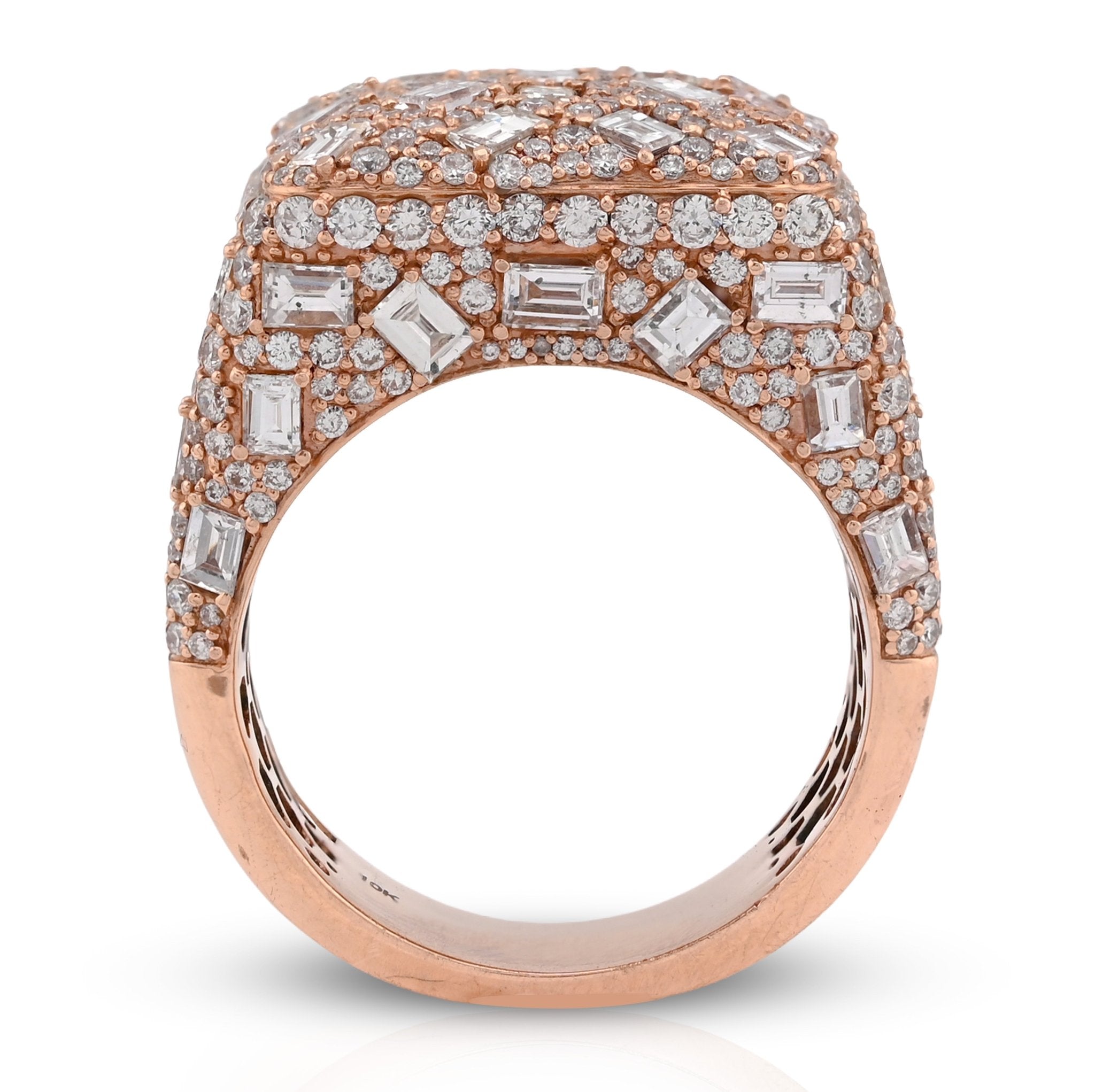 10K Rose Gold 7.85CT Round/Emerald Natural Diamond Square Side Iced Men Pinky Ring - Elite Jewelers - Rings
