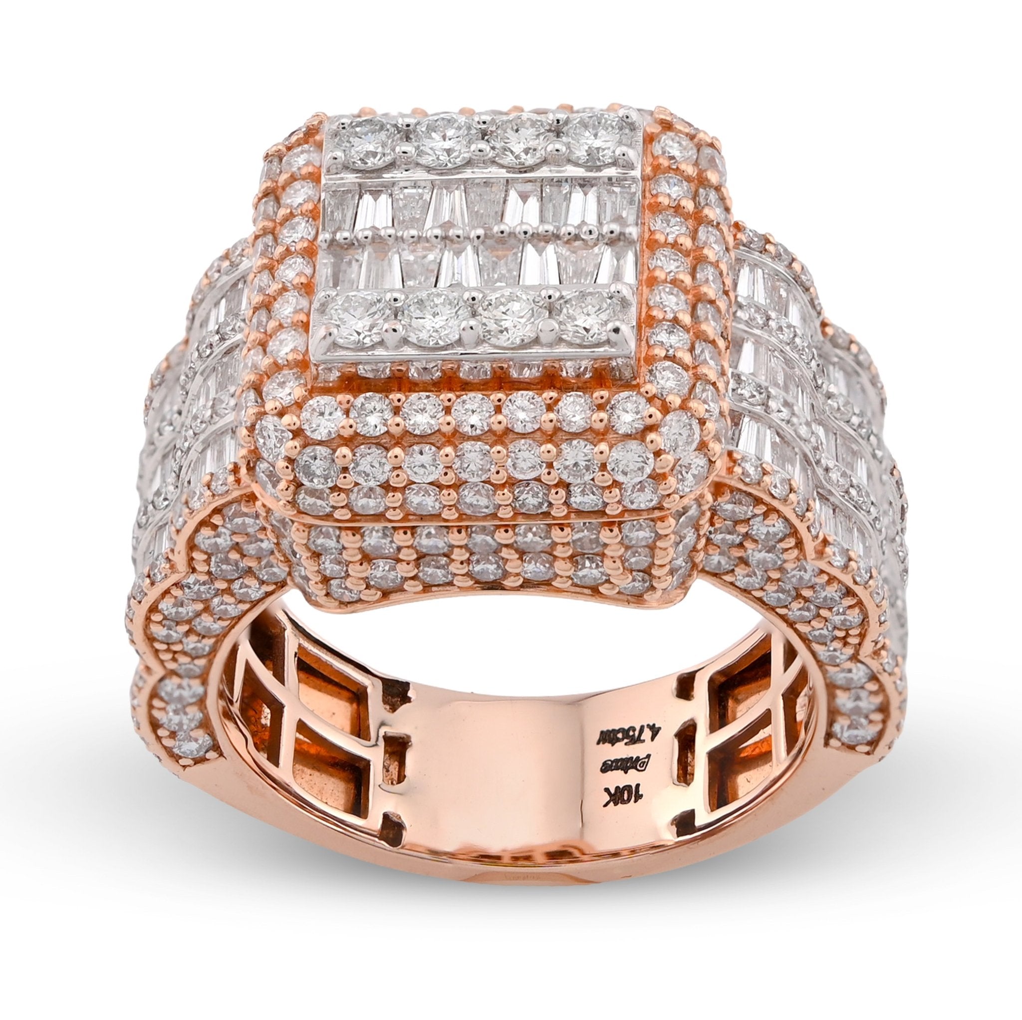 10K Rose Gold Baguette Centre Rectangle 4.76CT Natural Diamond Men Pinky Ring - Elite Jewelers - Rings