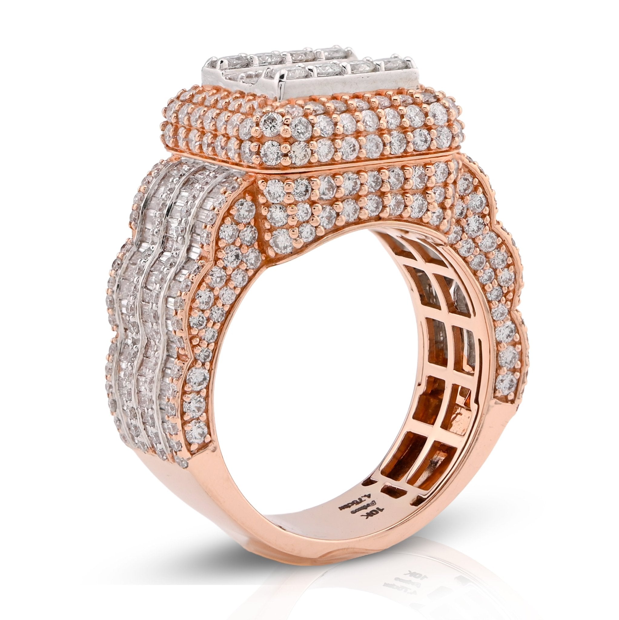10K Rose Gold Baguette Centre Rectangle 4.76CT Natural Diamond Men Pinky Ring - Elite Jewelers - Rings