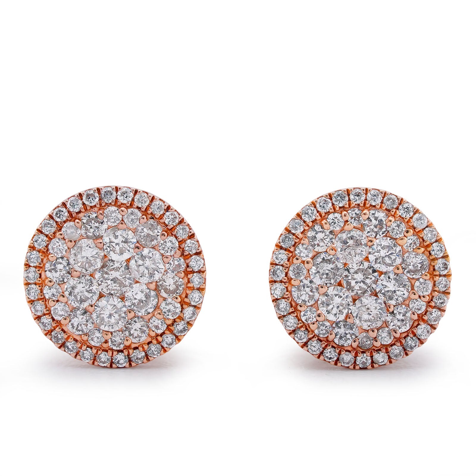 10K Rose Gold Halo Flower Cluster 0.95CT Natural Diamond Men Women Earrings - Elite Jewelers-Earrings