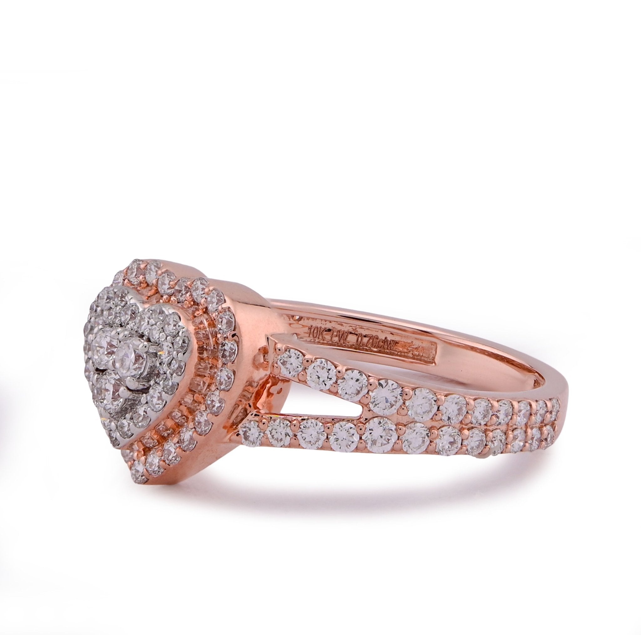 10K Rose Gold Two Layer Heart Shape 0.76CT Lab Diamond Women Ring - Elite Jewelers - Rings