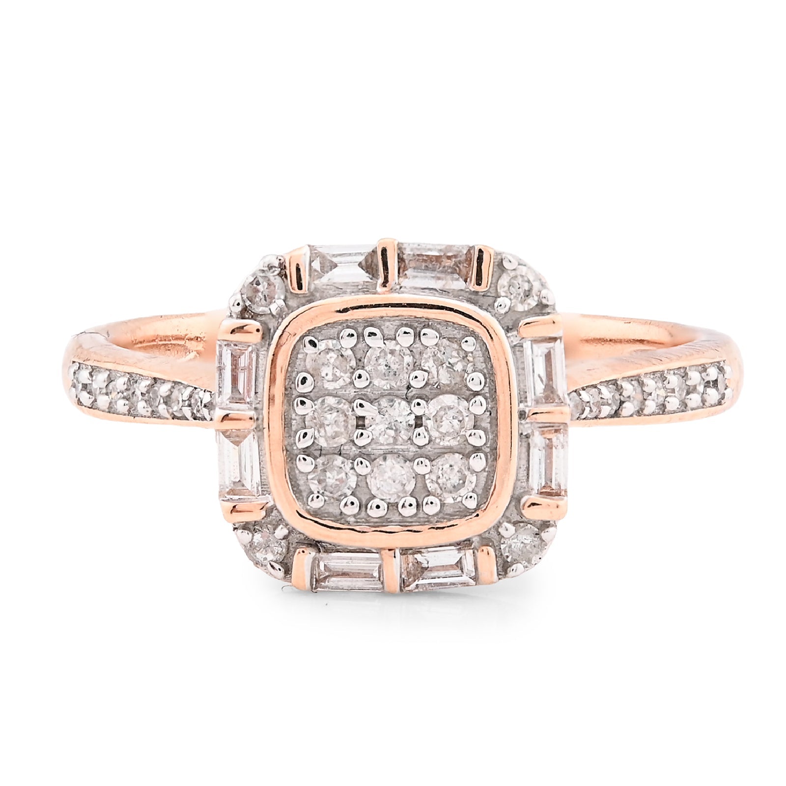 10K Rose Gold Women Square Natural Diamond 0.33CT Round/Baguette Ring - Elite Jewelers - Rings