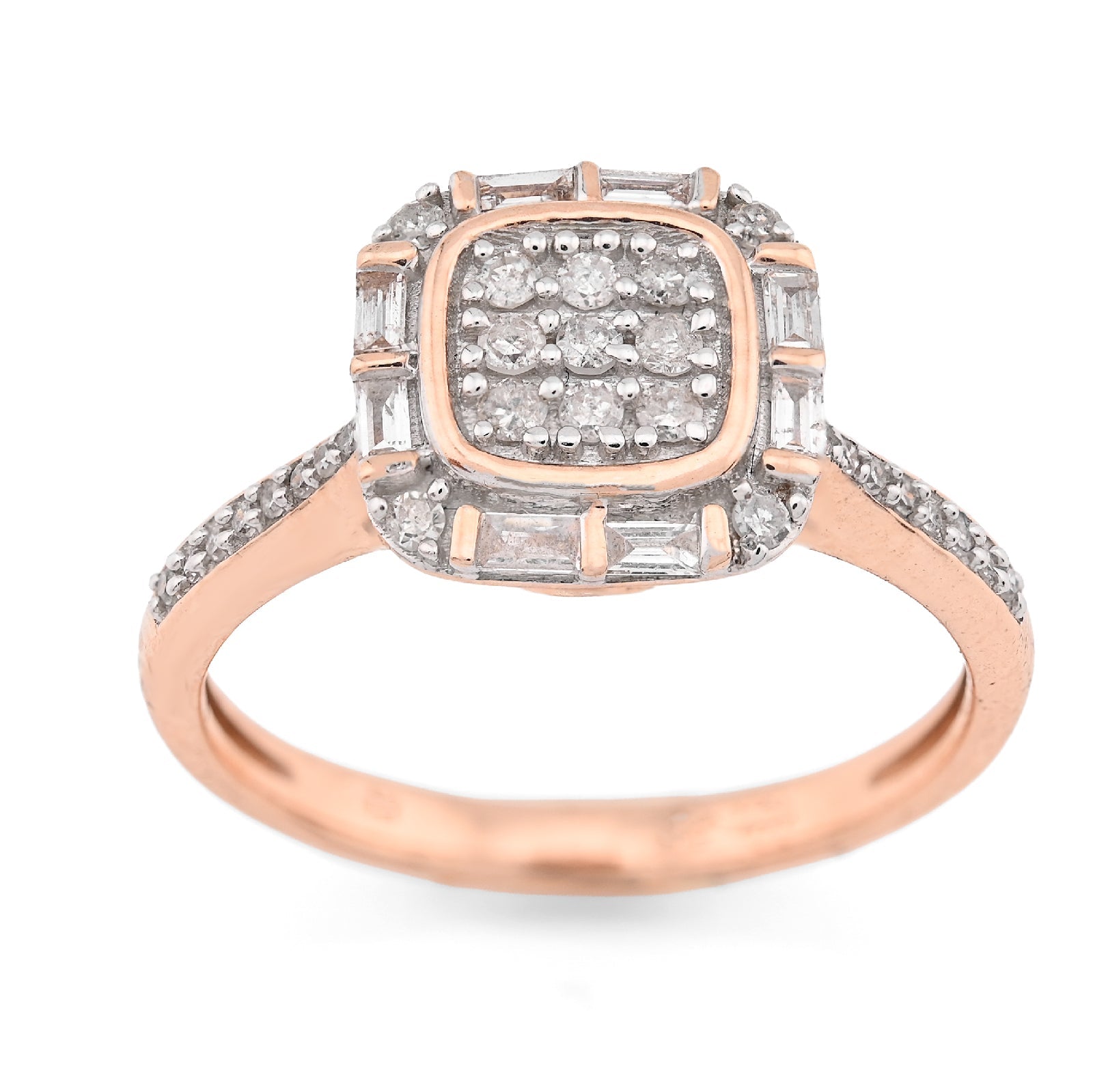 10K Rose Gold Women Square Natural Diamond 0.33CT Round/Baguette Ring - Elite Jewelers - Rings
