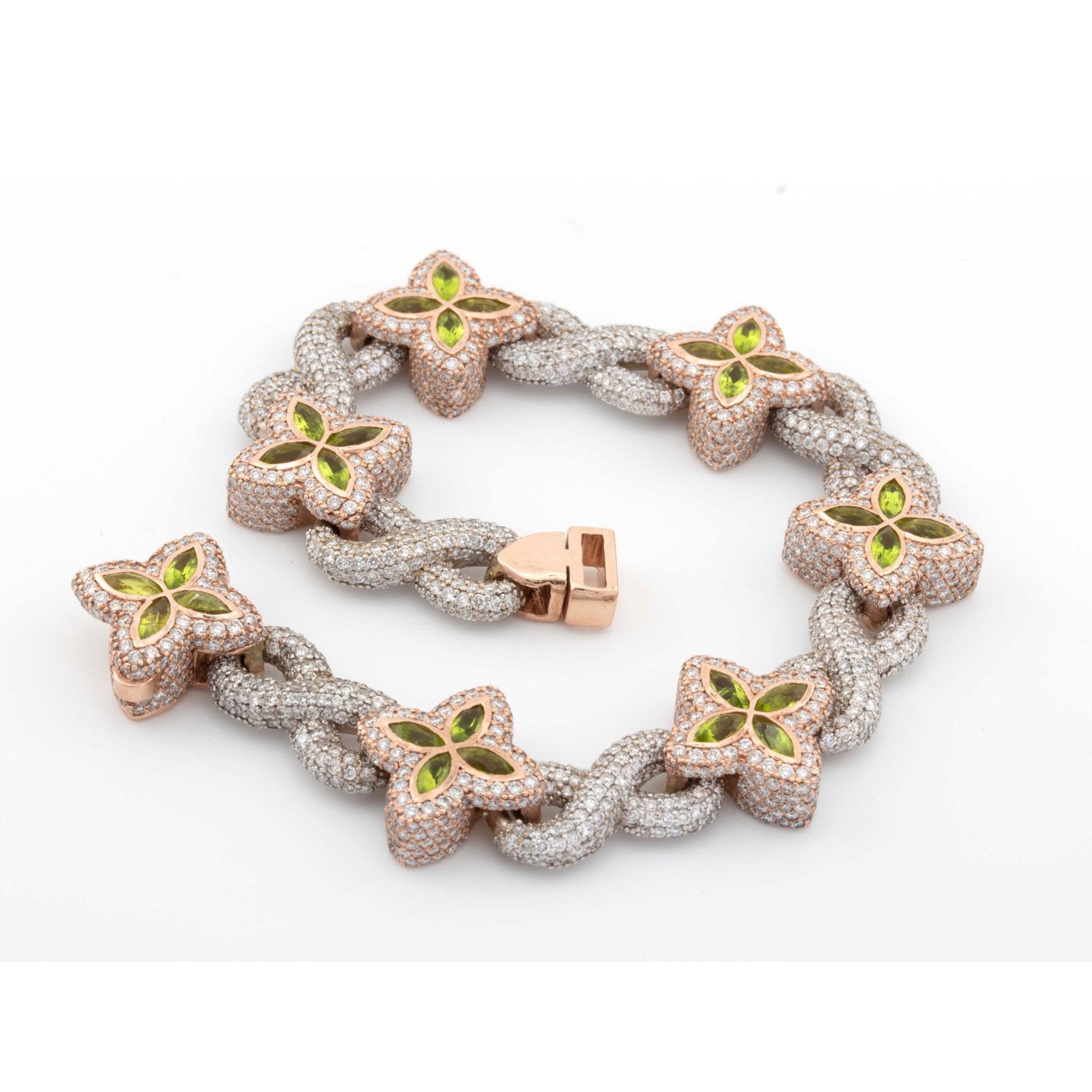10k Rose / White Infinity Green Enamel Clove 14CT Diamond Bracelet - Elite Jewelers - Bracelets