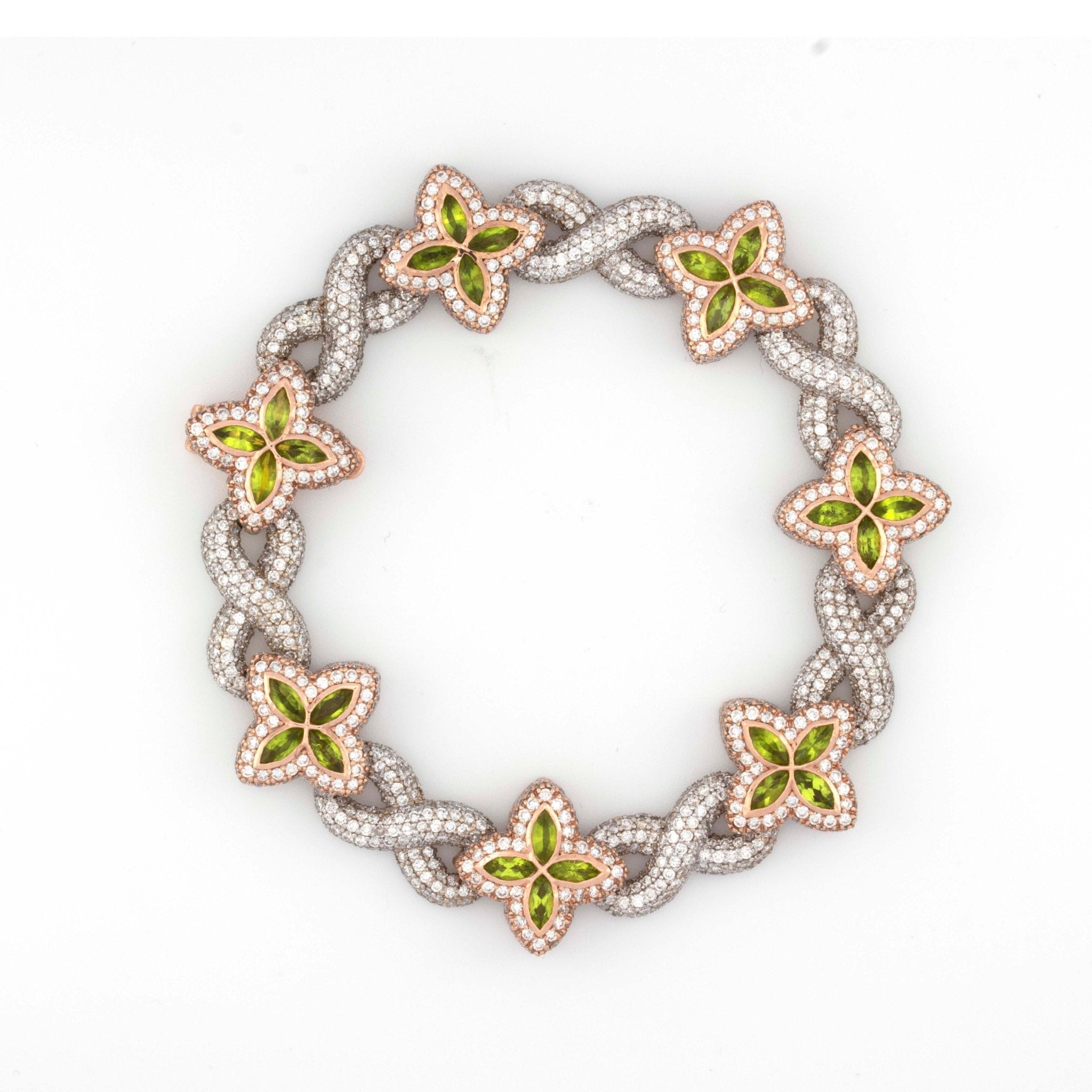 10k Rose / White Infinity Green Enamel Clove 14CT Diamond Bracelet - Elite Jewelers - Bracelets