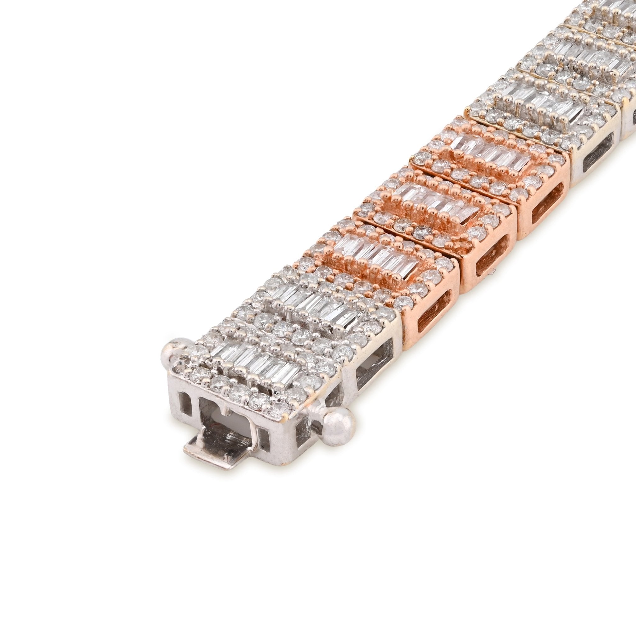 10K Rose/White Gold 2 Tone 4.77CT Natural Baguette/Round Diamond 7MM 8" Tennis Bracelet 23.7g - Elite Jewelers - Bracelets