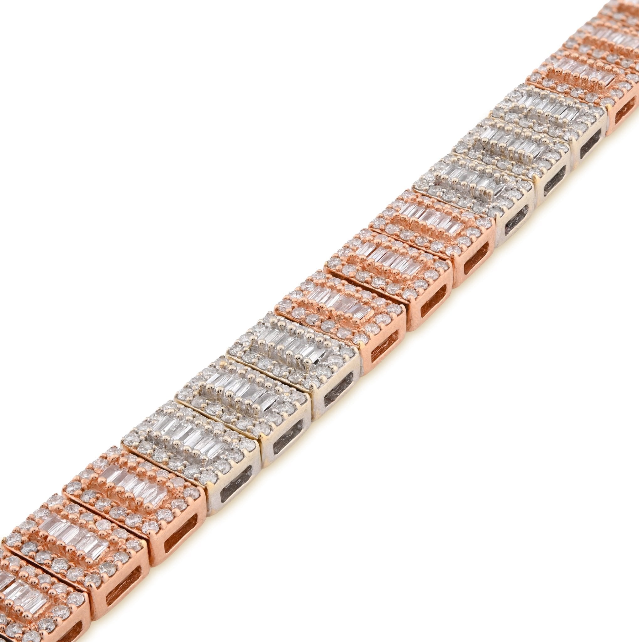 10K Rose/White Gold 2 Tone 4.77CT Natural Baguette/Round Diamond 7MM 8" Tennis Bracelet 23.7g - Elite Jewelers - Bracelets