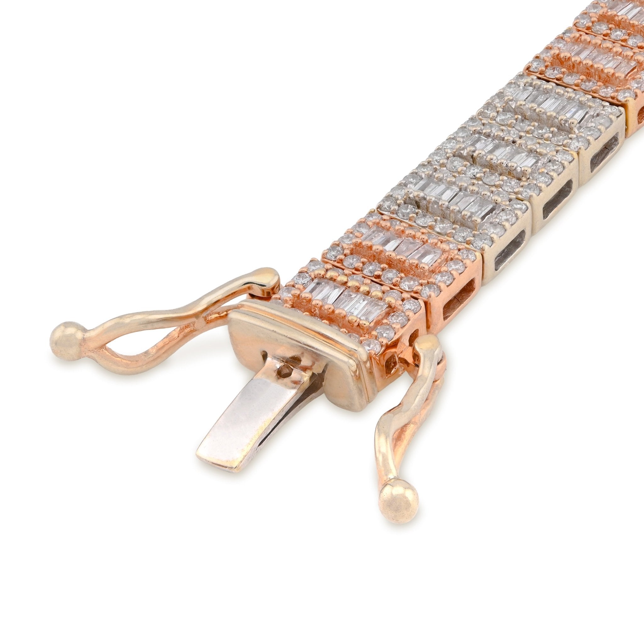 10K Rose/White Gold 2 Tone 4.77CT Natural Baguette/Round Diamond 7MM 8" Tennis Bracelet 23.7g - Elite Jewelers - Bracelets