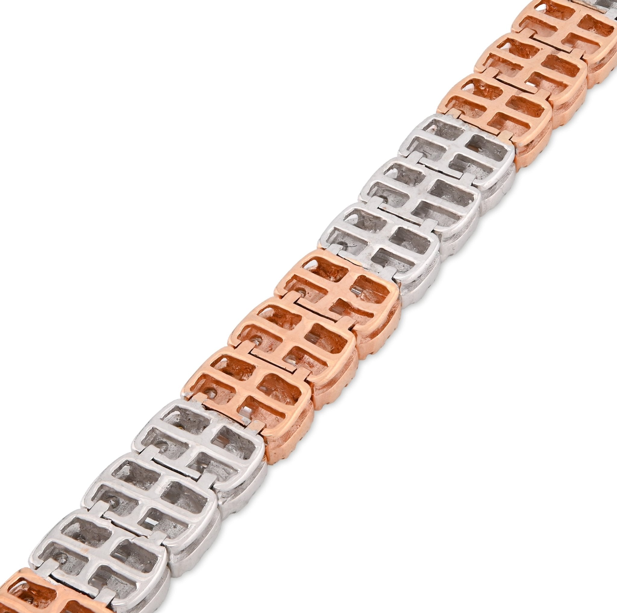 10K Rose/White Gold 2 Tone 5.50 Ct Natural Diamond Baguette/Round 8" Single Row Tennis Bracelet- Elite Jewelers - Bracelets