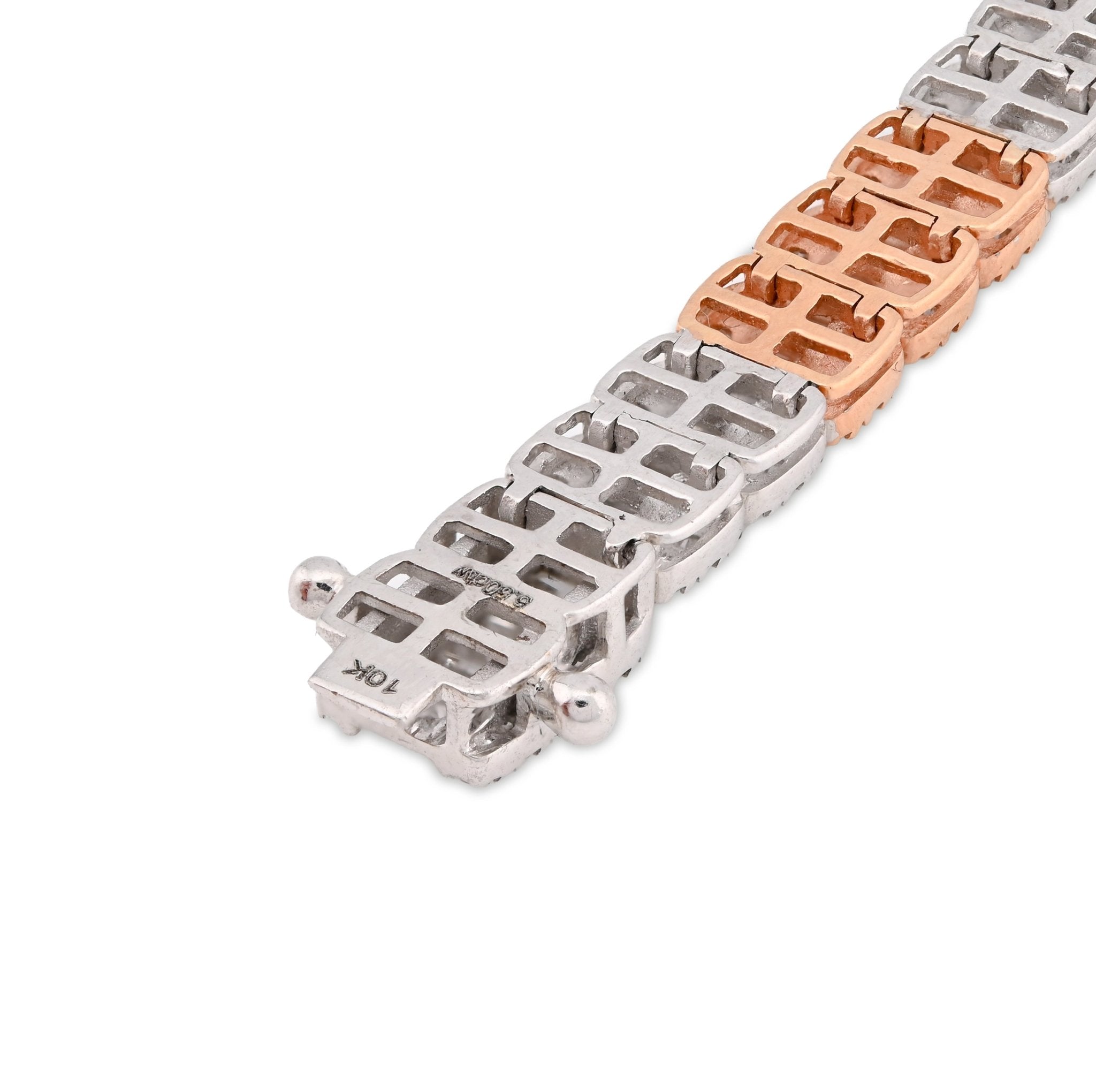 10K Rose/White Gold 2 Tone 5.50 Ct Natural Diamond Baguette/Round 8" Single Row Tennis Bracelet- Elite Jewelers - Bracelets