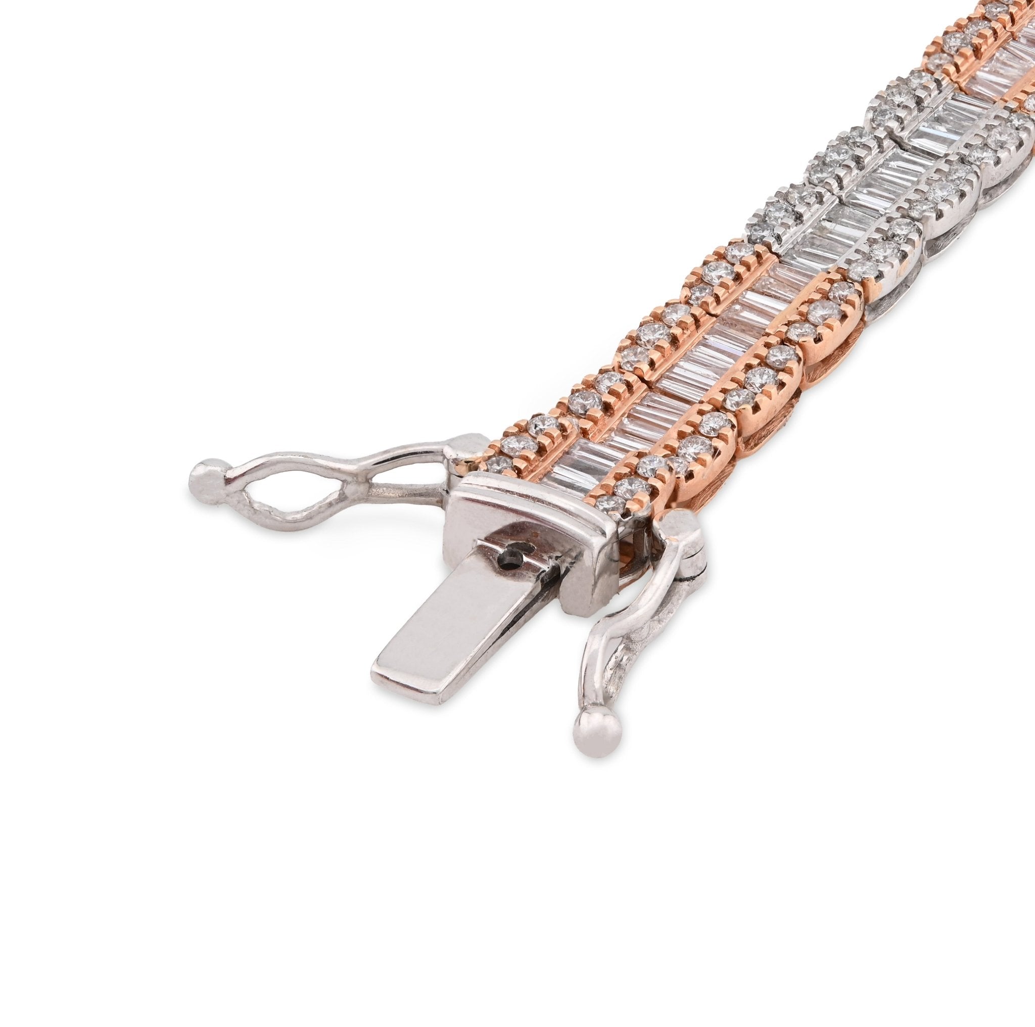 10K Rose/White Gold 2 Tone 5.50 Ct Natural Diamond Baguette/Round 8" Single Row Tennis Bracelet- Elite Jewelers - Bracelets