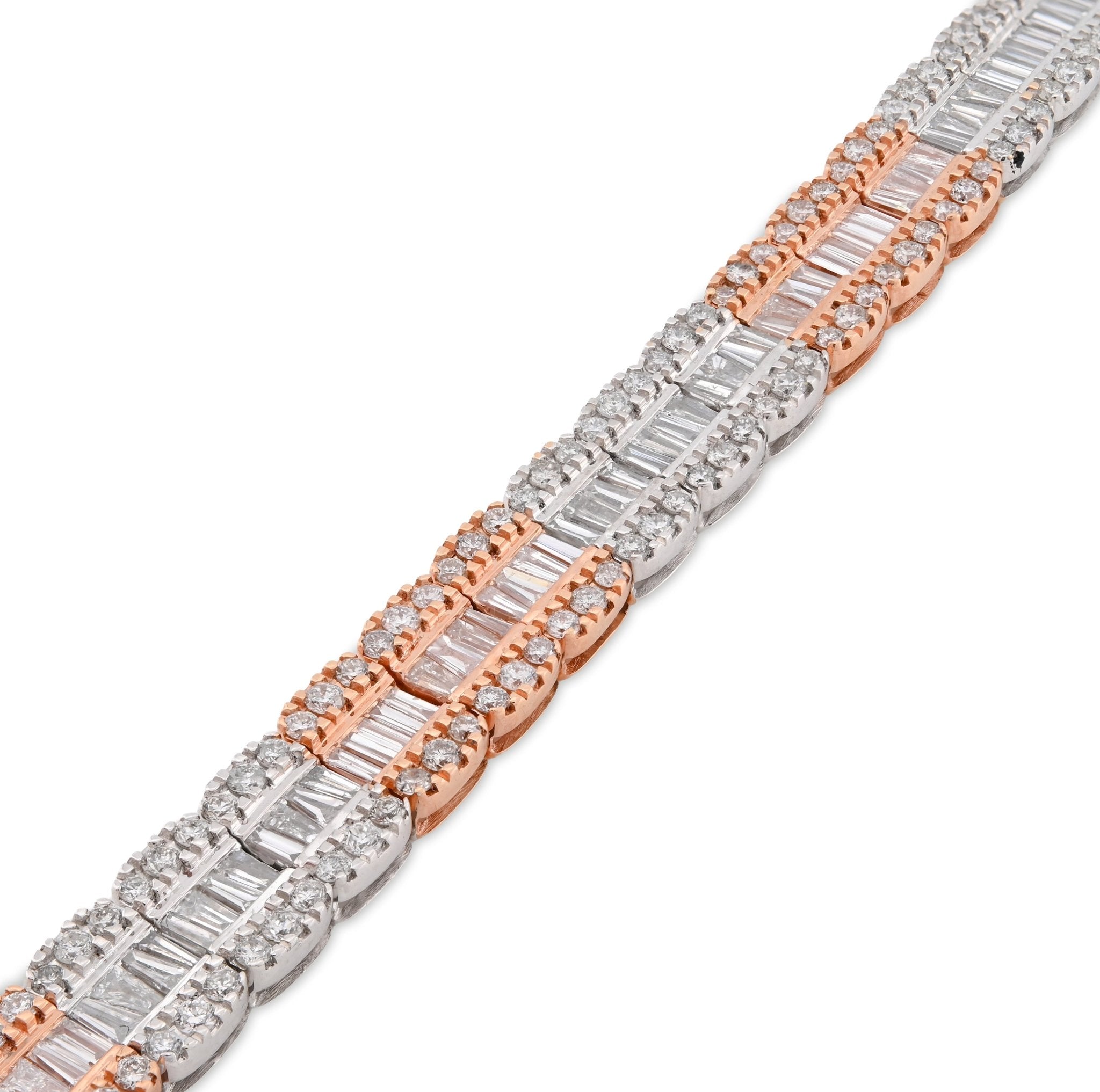 10K Rose/White Gold 2 Tone 5.50 Ct Natural Diamond Baguette/Round 8" Single Row Tennis Bracelet- Elite Jewelers - Bracelets