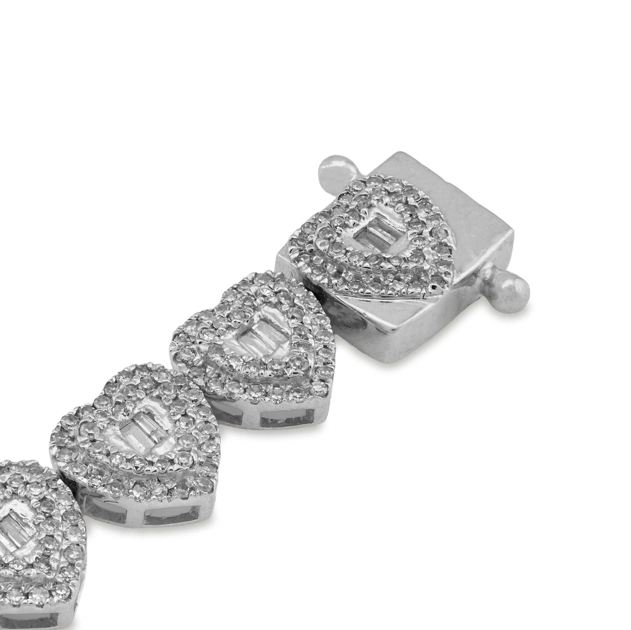 10K Rose/White Gold 2.30CT Round/Baguette Natural Diamond Heart Shape Tennis Women Bracelet 7" - Elite Jewelers - Bracelets