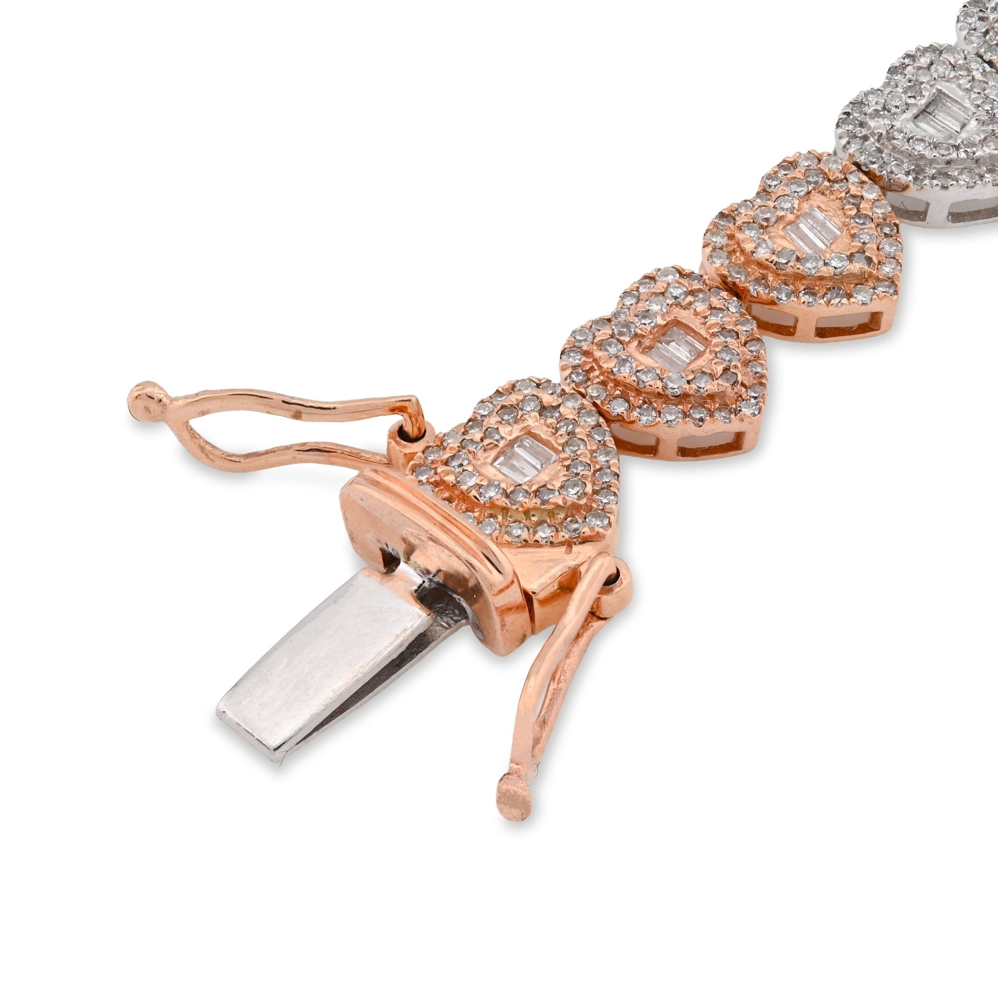 10K Rose/White Gold 2.30CT Round/Baguette Natural Diamond Heart Shape Tennis Women Bracelet 7" - Elite Jewelers - Bracelets