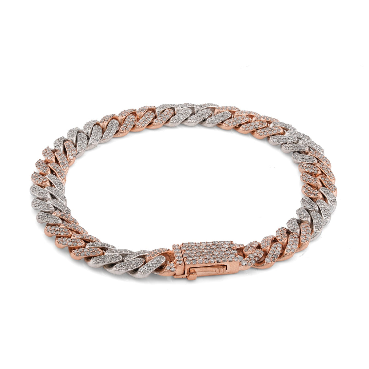 10K Rose/White Gold 4.48CT Cuban Link Natural Diamond 8MM Bracelet 8" - Elite Jewelers-Bracelets