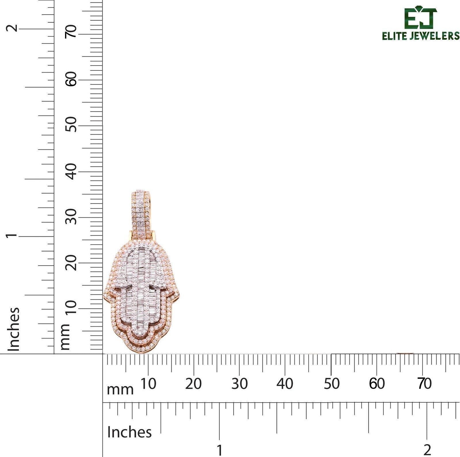 10k Tri - Color Gold 7.2gm 1.05 CTW Real Round/Baguette Diamond Hamsa Hand Pendant - Elite Jewelers - Charms & Pendants
