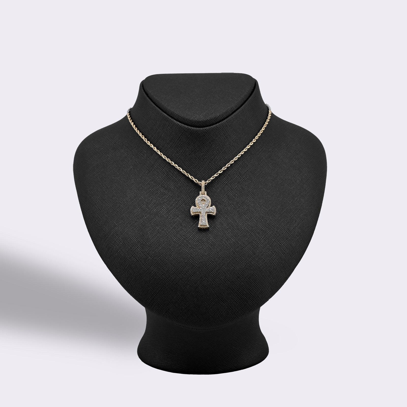 10k Two Tone Gold 0.88CTW Natural Diamond Egyptian Ankh Cross Pendant 5.1g Charm - Elite Jewelers - Charms & Pendants