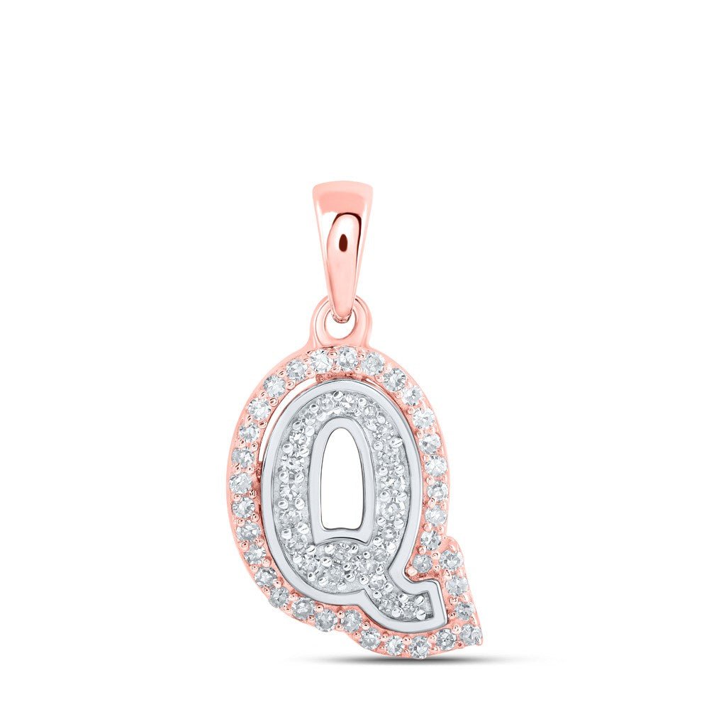 10k Two - Tone Gold 0.99g 0.17CTW Natural Diamond Initial "Q" Letter Pendant Charm - Elite Jewelers - Charms & Pendants