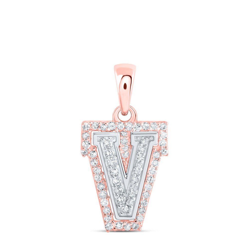 10k Two - Tone Gold 0.99g 0.17CTW Natural Diamond Initial "V" Letter Pendant Charm - Elite Jewelers - Charms & Pendants