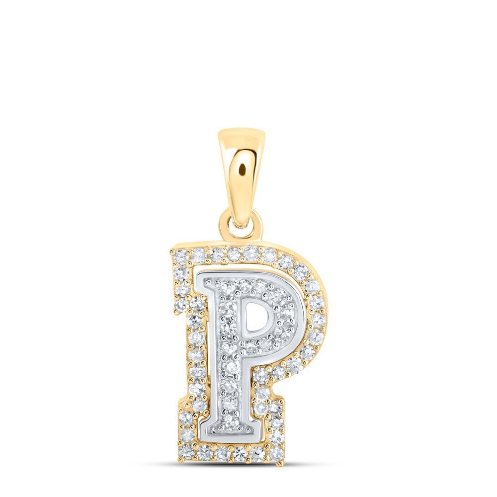 10k Two - Tone Gold 1.02g 0.17CTW Natural Diamond Initial "P" Letter Pendant Charm - Elite Jewelers - Charms & Pendants