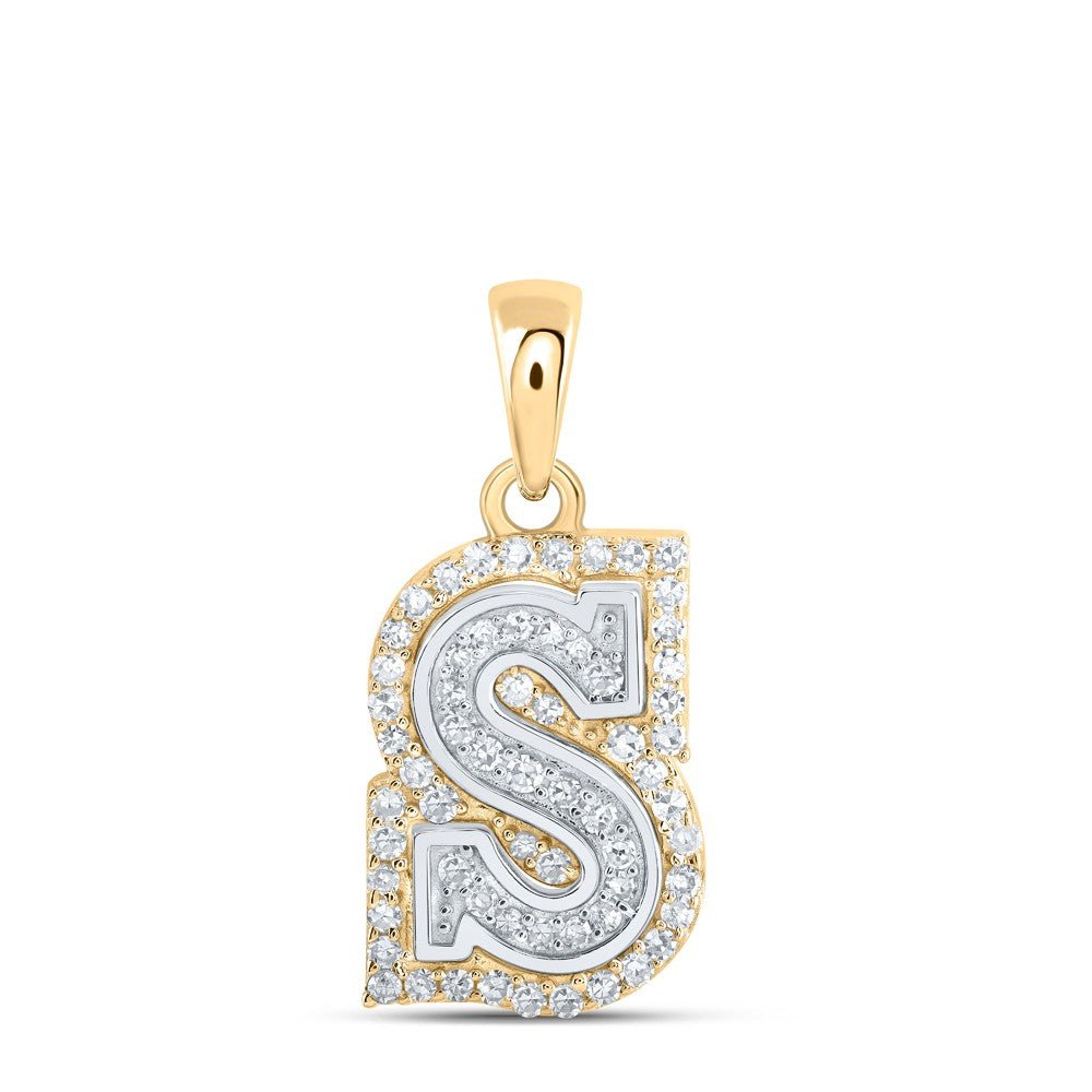 10k Two - Tone Gold 1.03gm 0.2CTW Natural Diamond Initial "S" Letter Pendant Charm - Elite Jewelers - Charms & Pendants