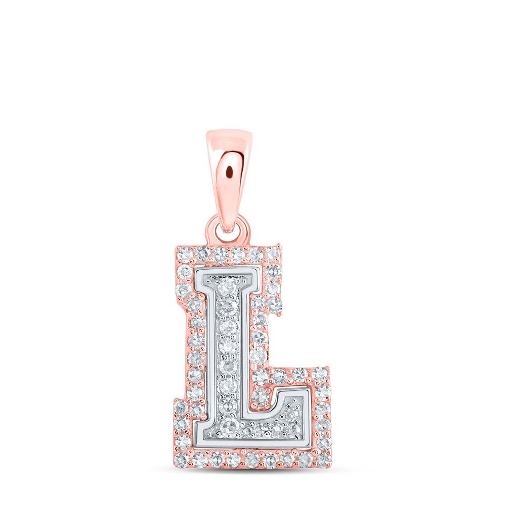 10k Two - Tone Gold 1.04g 0.17CTW Natural Diamond Initial "L" Letter Pendant Charm - Elite Jewelers - Charms & Pendants