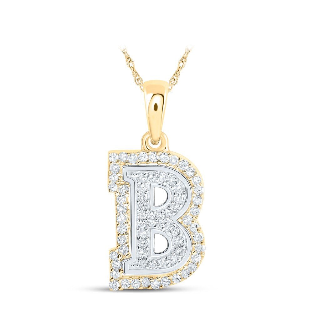 10k Two - Tone Gold 1.04g 0.19CTW Natural Diamond Initial "B" Letter Pendant Charm - Elite Jewelers - Charms & Pendants