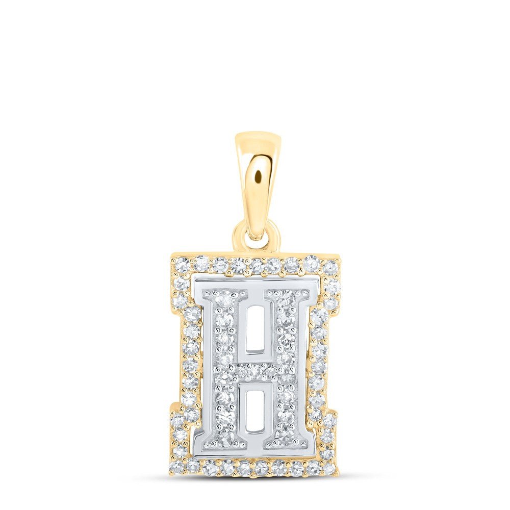 10k Two - Tone Gold 1.09g 0.21CTW Natural Diamond Initial "H" Letter Pendant Charm - Elite Jewelers - Charms & Pendants