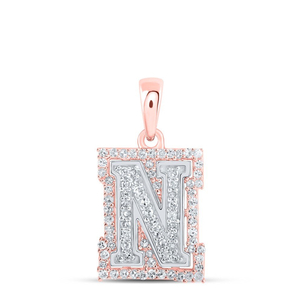 10k Two - Tone Gold 1.09g 0.25CTW Natural Diamond Initial "N" Letter Pendant Charm - Elite Jewelers - Charms & Pendants