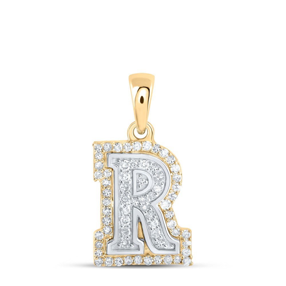 10k Two - Tone Gold 1.18gm 0.2CTW Natural Diamond Initial "R" Letter Pendant Charm - Elite Jewelers - Charms & Pendants